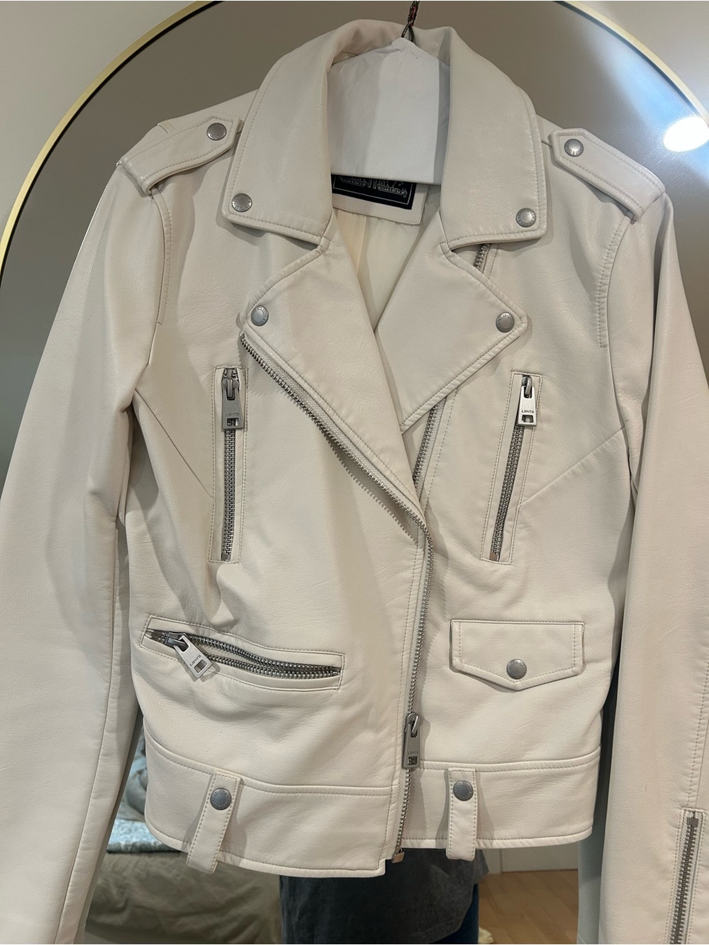 Levi's Cream Off-White faux-Leather Moto Jacket